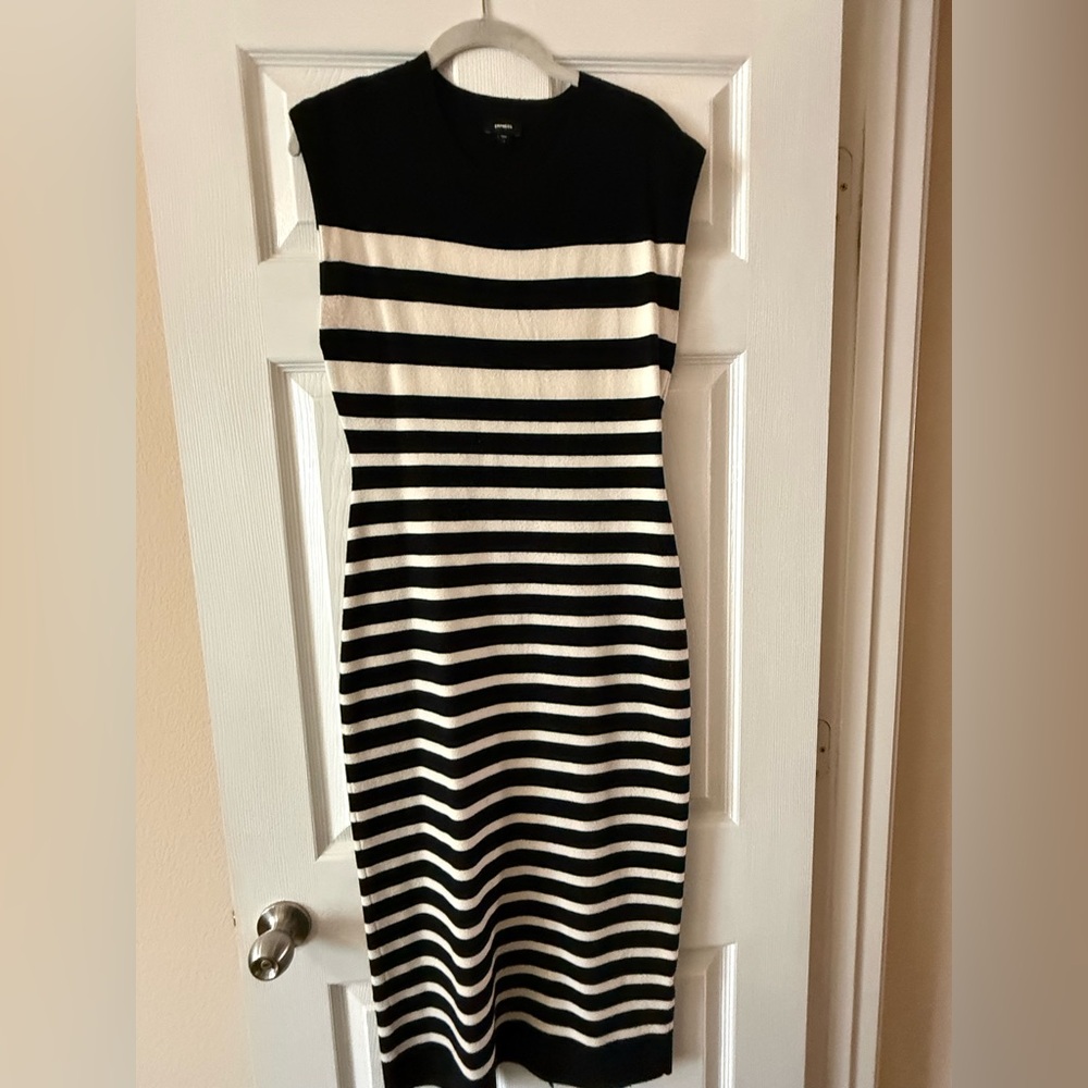 Express Black and White Striped sweater Midi Dress